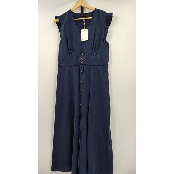 Quince Dresses & Skirts - Quince Women Vintage Wash Tencel Button Front Midi Dress Midnight Blue M